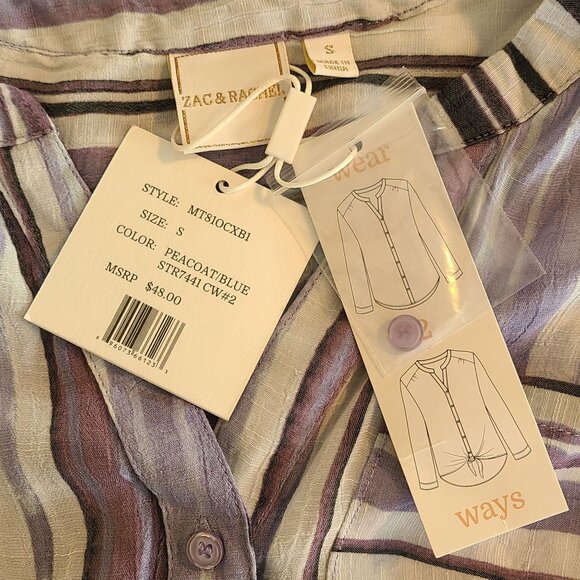 Zac and Rachel Stripe Tunic Button Up Blouse Top Small NEW Relaxed Coastal - Picture 5 of 8